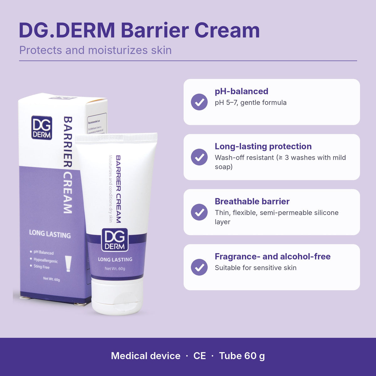 D.G Dena Barrier Cream 60 ml – hipoalerģisks ādas aizsargkrēms, kurš nesatur cinka oksīdu